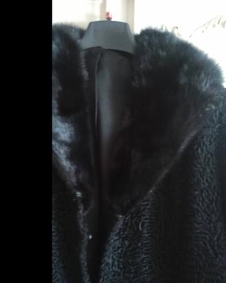  Giacca lunga astrakan nero donna