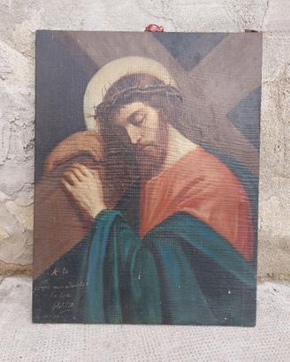 Quadro olio su tela Gesù che porta la croce 1899