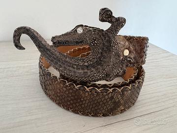 Cintura vero pitone  con fibia scultorea -