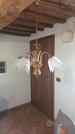 Lampadario vintage in ottone lucido a 5 luci