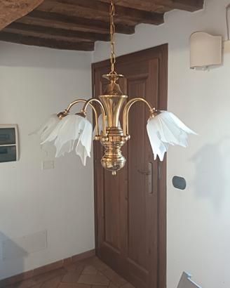 Lampadario vintage in ottone lucido a 5 luci