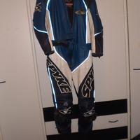 Tuta pelle spike moto jeans kevlar