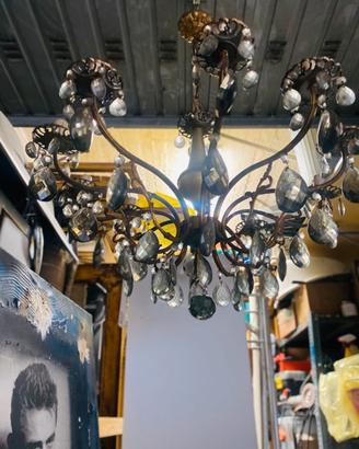 Lamadario a 10 luci in ottone cogge vetro murano