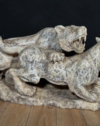 Scultura Onice due Tigri