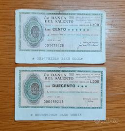 Assegno circolare 100-200 lire banca del Salento