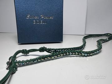 Collana verde in pelle e swarovski Silver Planet