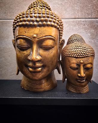 Coppia teste Buddha elementi d'arredo