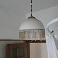 Lampadario anni ’70 con frange in vetro e ottone