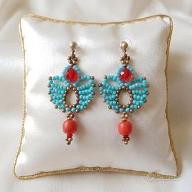 Orecchini Vintage Etnici Corallo Antichi Egitto