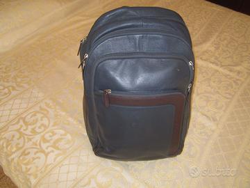 ZAINO-PIQUADRO IN PELLE-BLU ORIGINALE -PORTA-PC