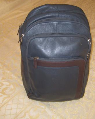 ZAINO-PIQUADRO IN PELLE-BLU ORIGINALE -PORTA-PC