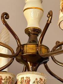 Lampadario ceramica ottoni oro vintage decorazioni