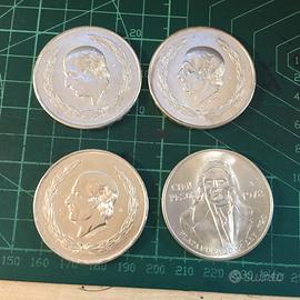 lotto 4 monete argento '720 gr 110,8 5 pesos messi