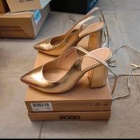 Scarpa oro donna Decollettes con lacci caviglia