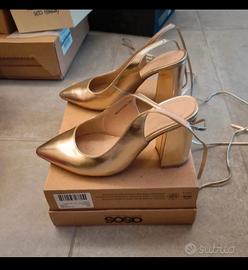 Scarpa oro donna Decollettes con lacci caviglia