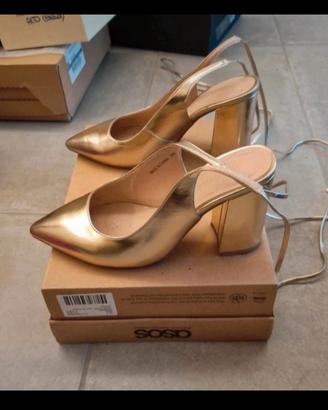 Scarpa oro donna Decollettes con lacci caviglia