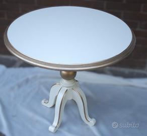 tavolino in legno verniciato bianco panna e oro