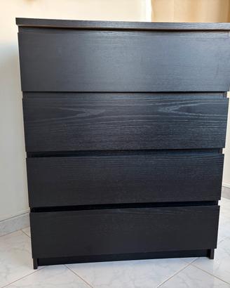 Cassettiera Ikea Malm 4 cassetti Marrone-nero