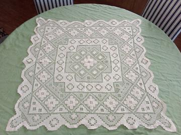 Centrino Filet Uncinetto Ricamo A Mano Antico Cm76