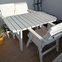  set tavolo panchina e due sedie di vero legno 