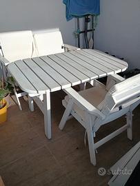  set tavolo panchina e due sedie di vero legno 