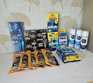 Set rasoi Gillette e Bic, gel da barba Nivea.