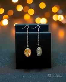 Orecchini pendenti in ambra e labradorite