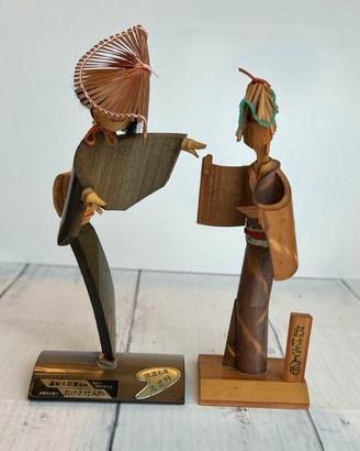 Statuine giapponesi vintage Sado Okesa in bambù