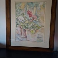 Acquerello originale – Vasi di gerani – firmato –