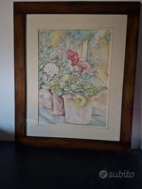 Acquerello originale – Vasi di gerani – firmato –