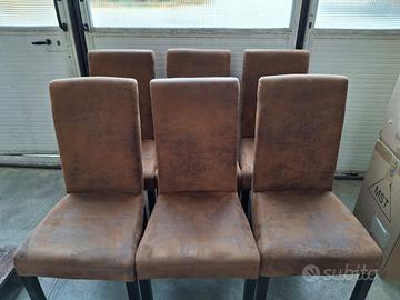 6 sedie Maison Du Monde ecopelle marrone e legno
