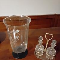 Vaso in cristallo e oliera vintage