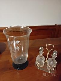 Vaso in cristallo e oliera vintage