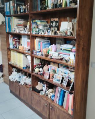 Libreria di noce con scaffali e sportelli 