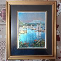 Quadro paesaggio lago e barche