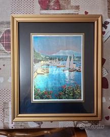 Quadro paesaggio lago e barche