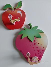 appendi abiti legno mela pera bruco lumaca bambin