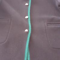 Giaccone donna in panno lana blu con bordi verdi