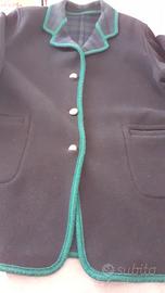 Giaccone donna in panno lana blu con bordi verdi