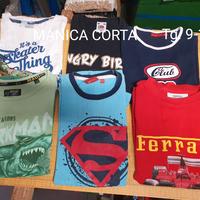 Blocco 6 magliette con serigrafia varia tg 8/9 ann
