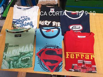 Blocco 6 magliette con serigrafia varia tg 8/9 ann