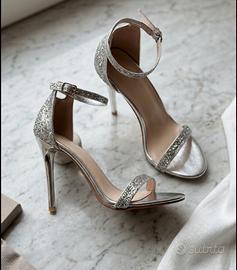 Sandali Argento Scintillanti con Tacco a Spillo

