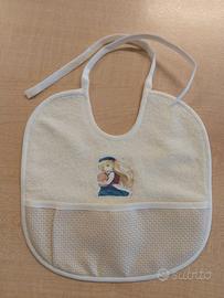 Bavaglino con tasca da legare beige stampa bimba