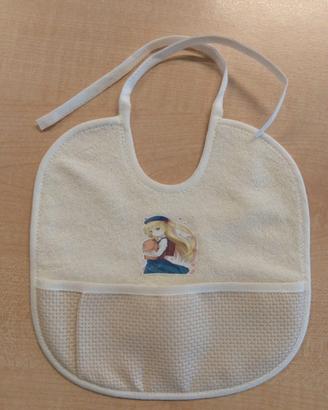 Bavaglino con tasca da legare beige stampa bimba