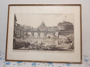 Stampa Piranesi Veduta Ponte e Castel Sant’Angelo 