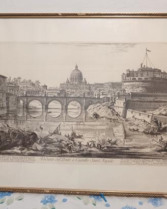 Stampa Piranesi Veduta Ponte e Castel Sant’Angelo 