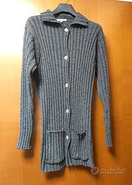 Cardigan lungo, grigio in lana merinos Taglia M