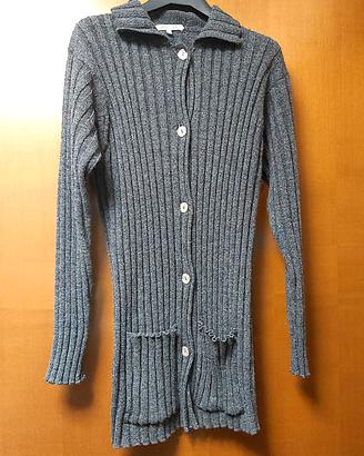 Cardigan lungo, grigio in lana merinos Taglia M