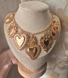 Collana sacro cuore ex voto Vintage Dorata antica