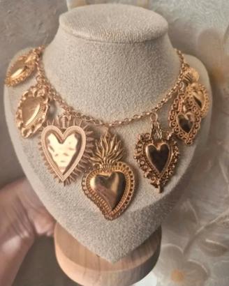 Collana sacro cuore ex voto Vintage Dorata antica